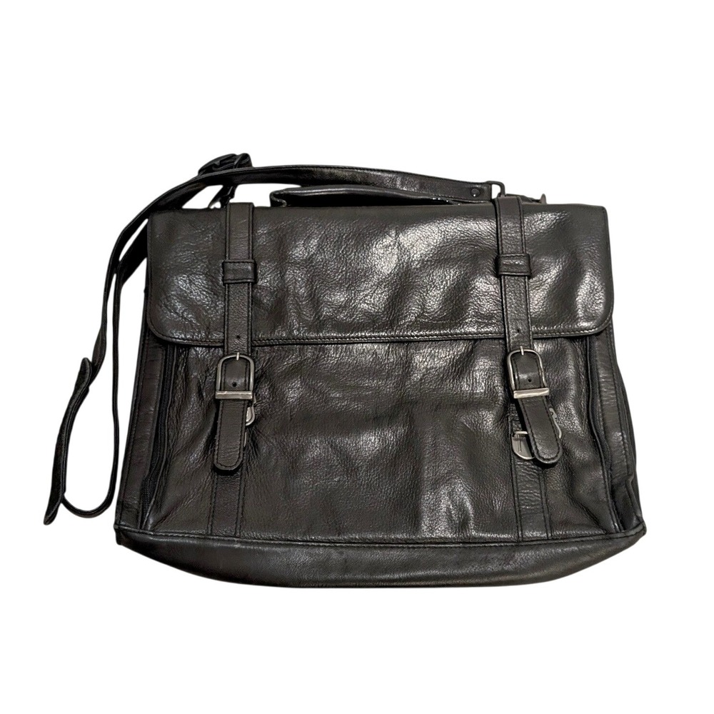 Scully Black Leather Messenger Bag Briefcase Buckle Flap Laptop Satchel Attache